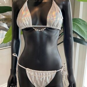 Silvery White Bikini with Charming Bikini Charms!